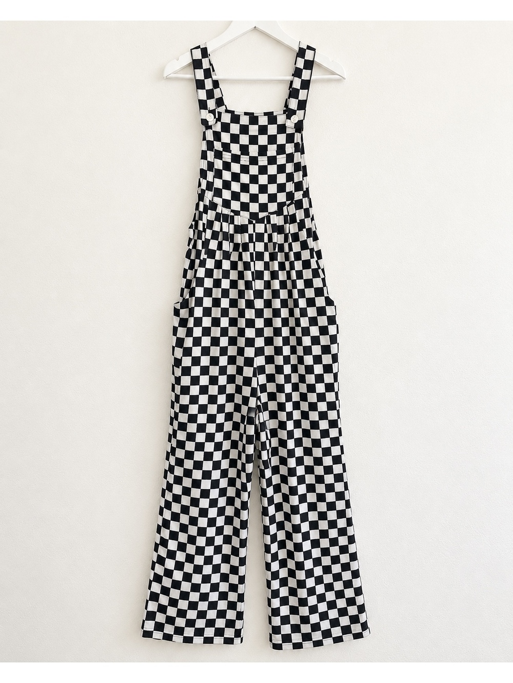 Black & White Checkered Wide-Leg Overalls